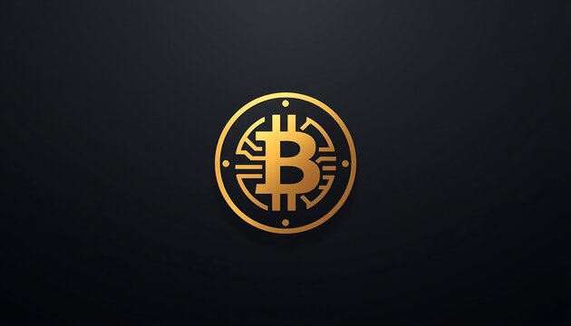 Golden bitcoin symbol with circuit board pattern on a dark background, representing cryptocurrency, blockchain technology, and digital finance