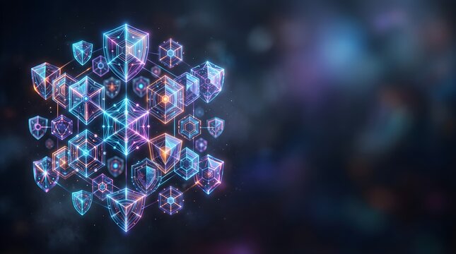 Abstract digital shield network glowing with data protection concepts