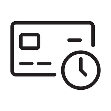 Credit card icon with clock for pending payment transaction.