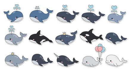 Cute Whales Collection: Cartoon Style, Various Species © swtr