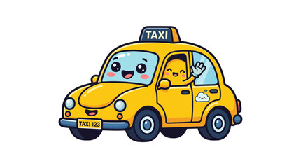 Obraz premium Cute Yellow Taxi Car Waving Hello
