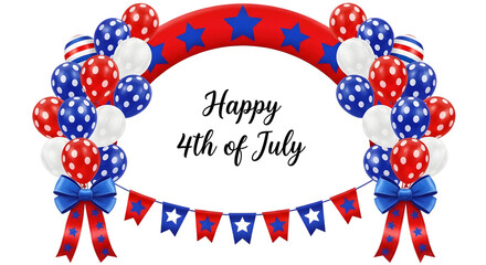 Obraz premium Festive 4th of july decoration balloons bunting 'happy 4th of july' text isolated on transparent background