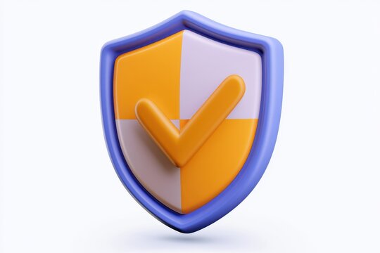 Checkered security shield with golden checkmark on white background in a sharp macro studio shot for internet safety and financial data protection
