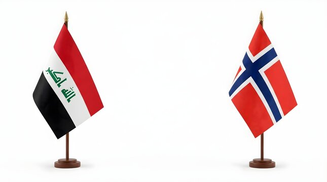 Iraq and Norway National Desk Flags Isolated On White Background