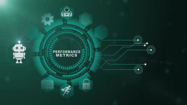 Performance Metrics Technology Animation with Digital Measurement Analytics Network and Enterprise Monitoring System on Black Background 4k visuals