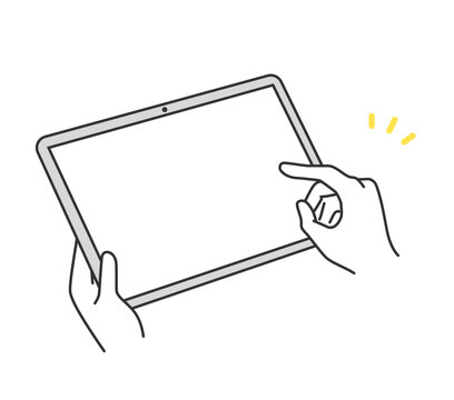 タブレットを指で操作する手元のイラスト素材