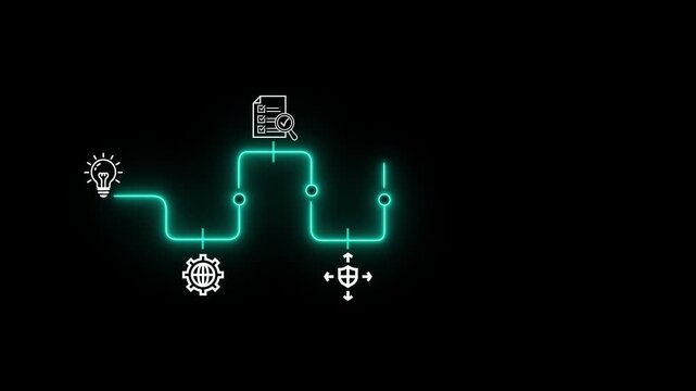 Connected Process Flow Animation with Digital Automation Network and Enterprise System Integration on Black Background 4K black background visuals