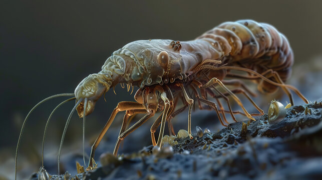 Detailed 3D scientific illustration of ectoparasites that live on the outer surface of human and animal bodies.