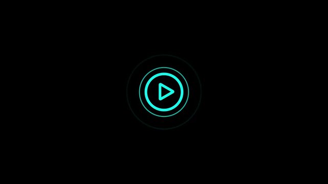 Cyan Play Button Animation with Digital Media Control Symbol and Interactive Playback Interface on Black Background 4K black background visuals