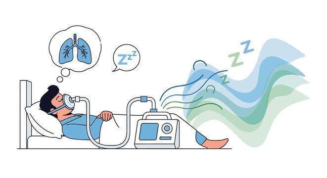 Patient sleeping with cpap machine for sleep apnea treatment