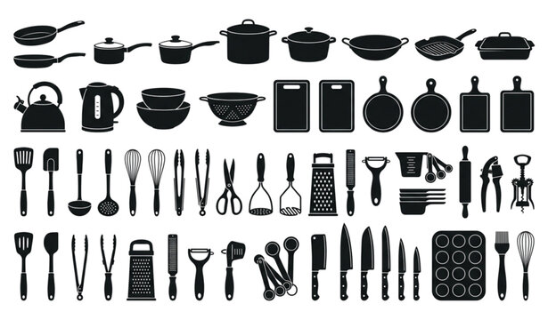 Kitchen Cookware and Utensil Silhouette Vector Pack