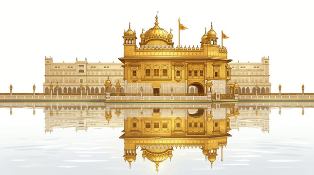 Golden Temple illustration of holy sikh shrine reflecting on water surface