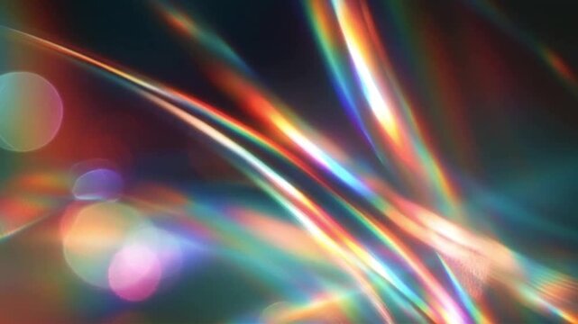 Abstract organic rainbow light prism distortion with fluid glowing lines and soft bokeh reflections