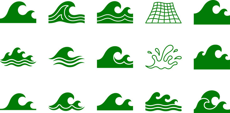 Ocean water wave set showing various surf splash and tidal flow bundle