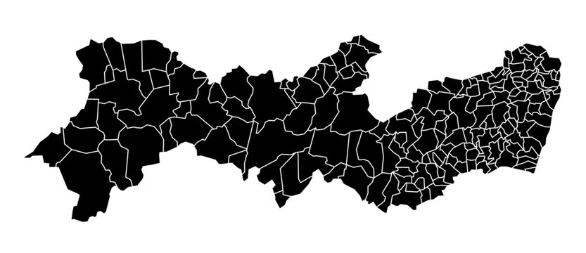 Pernambuco state map with all municipalities in solid black color