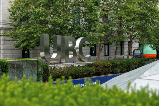 UBC stainless steel letters at Robson Square campus