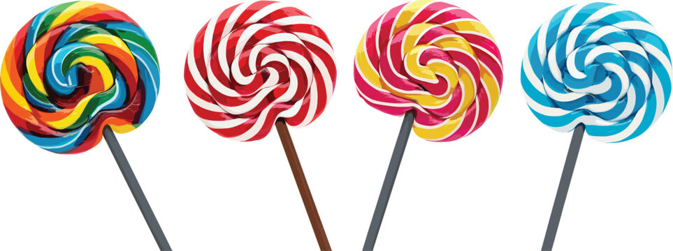 Colorful swirl lollipop candy collection isolated sweet dessert vector illustration for confectionery