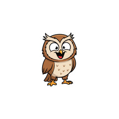 Naklejka premium Cheerful brown owl cartoon character smiling happily on a white background.