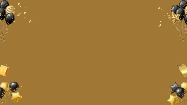 Brown background with elegant black and gold balloons and stars