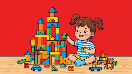 Fototapeta premium Child playing with building blocks