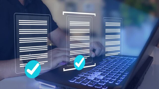 Document management concept, check documents on digital documents on virtual screen Document Management System
