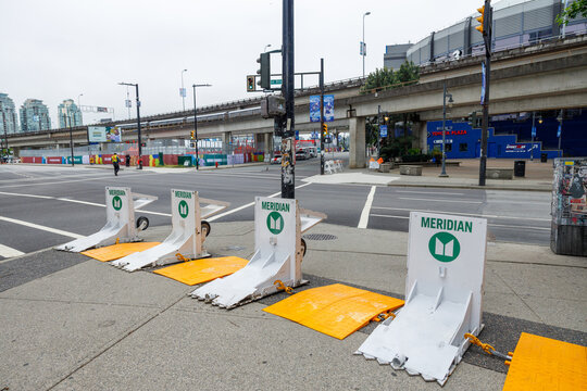 Meridian anti vehicle barriers staged near BC Place stadium