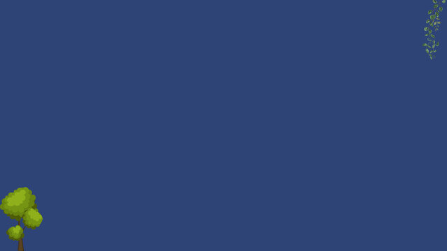 Dark solid blue background with small tree and leaves