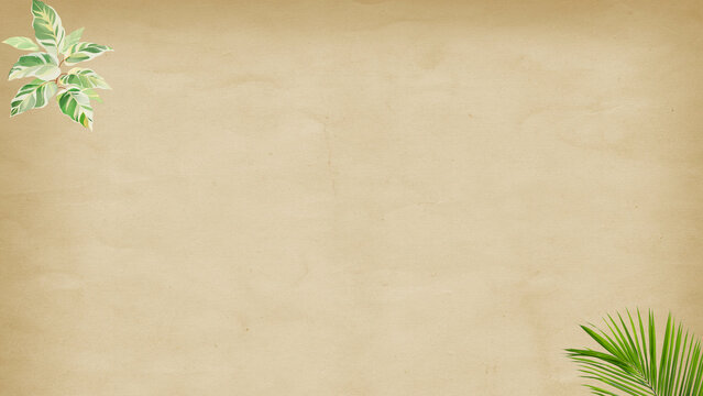 Warm brown vintage parchment texture with corner leaves
