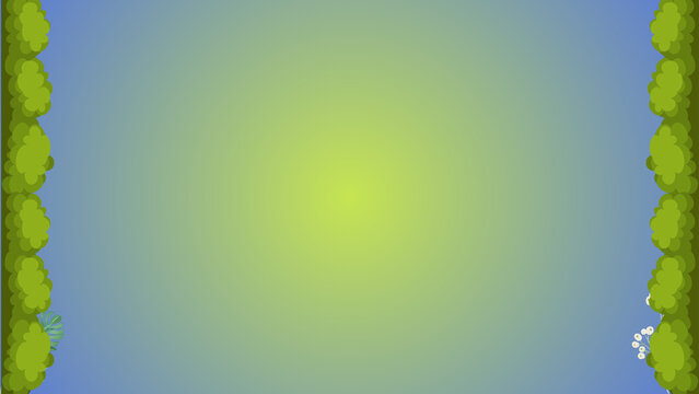 Green and blue radial gradient background with tree borders