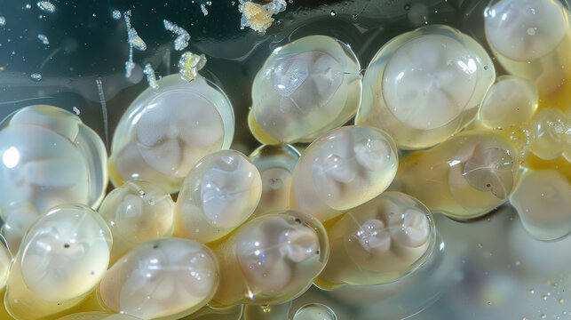 High-magnification microscopic imaging of parasite eggs, showing the morphology and structure of parasitic ovum under laboratory observation. 