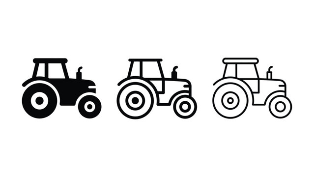 Farm tractor icon silhouette vector outline and line art