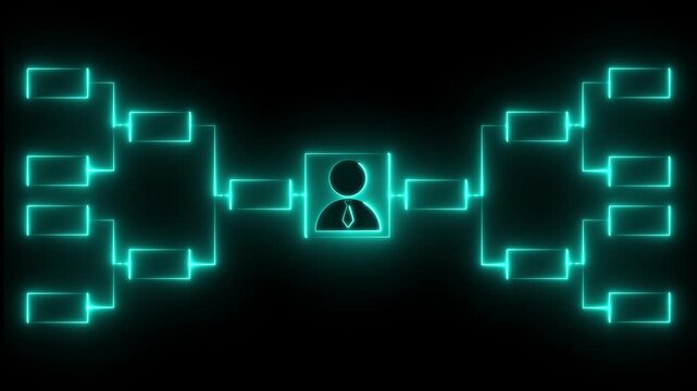 Teal Tournament Bracket Animation with User Profile Icon and Competition Progress Tracking on Black Background 4k visuals