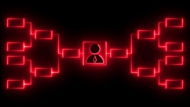 Red Tournament Bracket Animation with User Account Symbol and Competitive Match Structure on Black Background 4K black background visuals