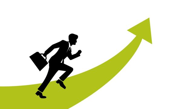 Business coaching and leadership concept. Personal development and success. Drawing growth arrow on chalkboard.4k animation video.