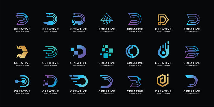 Initial letter D tech logo  data connection. Geometric abstract logo design icon vector isolated.