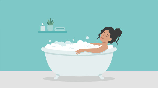 Woman relaxing in bubble bath