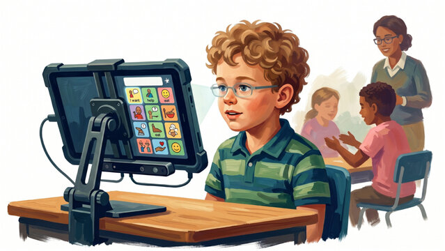 AAC Communication Tablet Supporting Nonverbal Student Special Needs Technology Vector Illustration