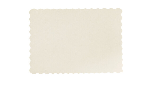 Creamy beige scalloped edge paper rectangle, isolated on transparent background