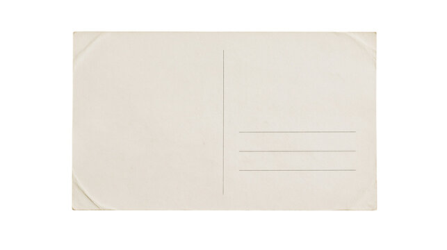 Blank vintage postcard with faint lines for writing, isolated on transparent background