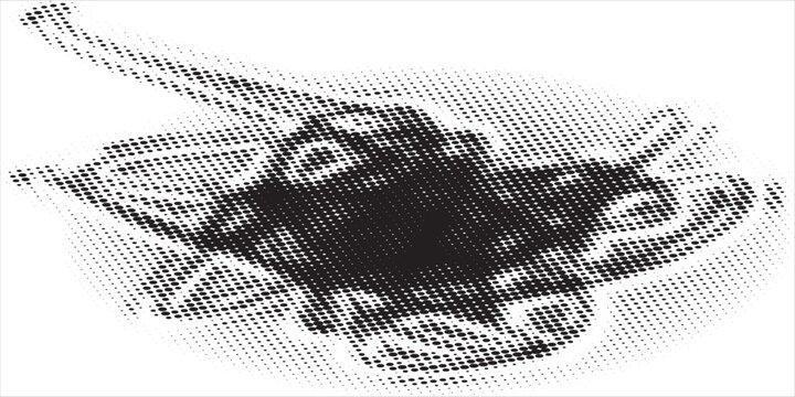 A black and white illustration of a bee flying in air with motion blur.