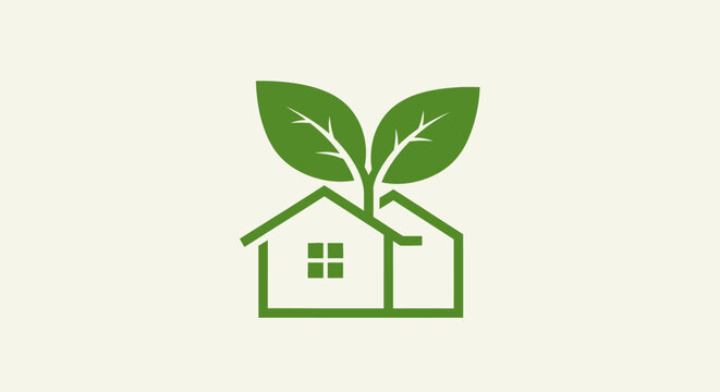 Green house with leafy growth sprouts from rooftop in eco friendly environment