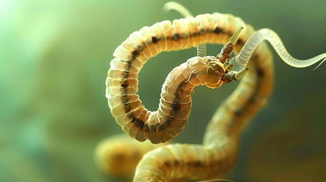 Scientific 3D illustration of tapeworm infection, a harmful internal parasitic disease affecting humans and animals. 