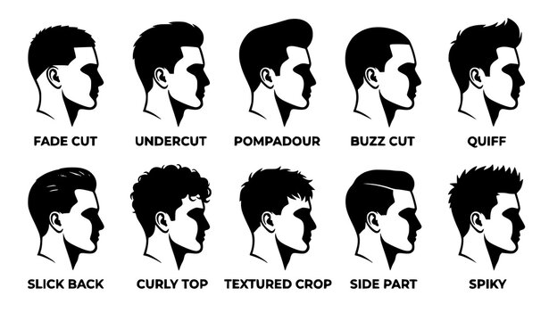 Men Hairstyle Set Modern Haircut Collection Male Hair Vector Illustration