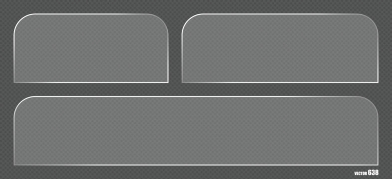 Selection of glass panels with rounded corners rectangles and long rounded shapes on grid.