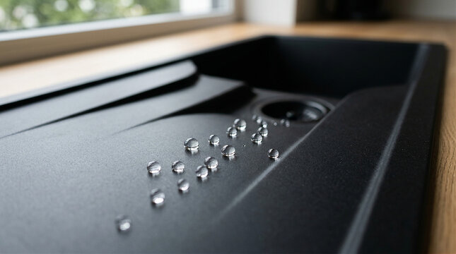 Macro of Self-Cleaning Hydrophobic Kitchen Sink Surface