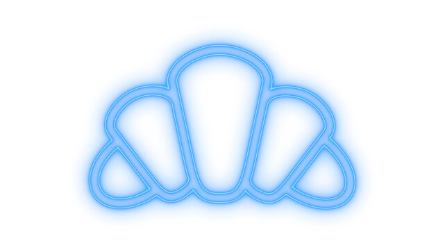 Glowing neon croissant icon isolated on transparent background. French bakery symbol. Breakfast food. Pastry sign. Restaurant menu element. Bread roll graphic.