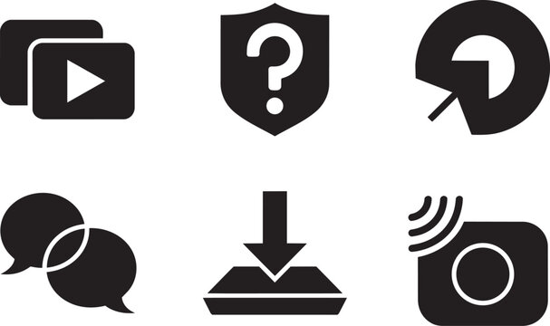 Modern icons set for video playback, question, refresh, chat, download and camera actions media
