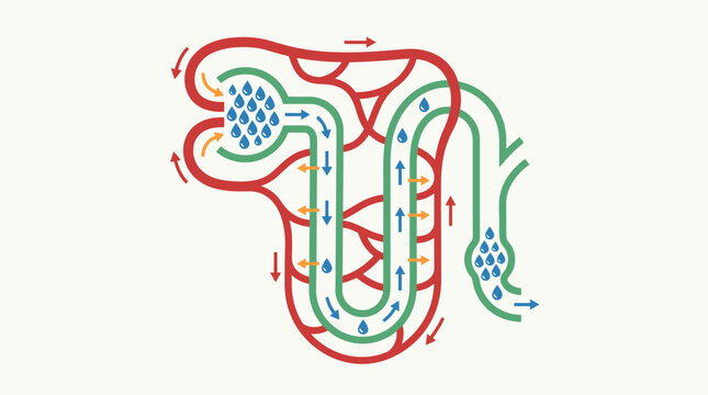 Illustration of a single renal nephron with tubules.