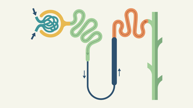 Stylized Kidney Nephron Diagram Showing Tubule Structures.