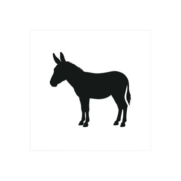 Silhouette of a Donkey Standing Still on a White Background.